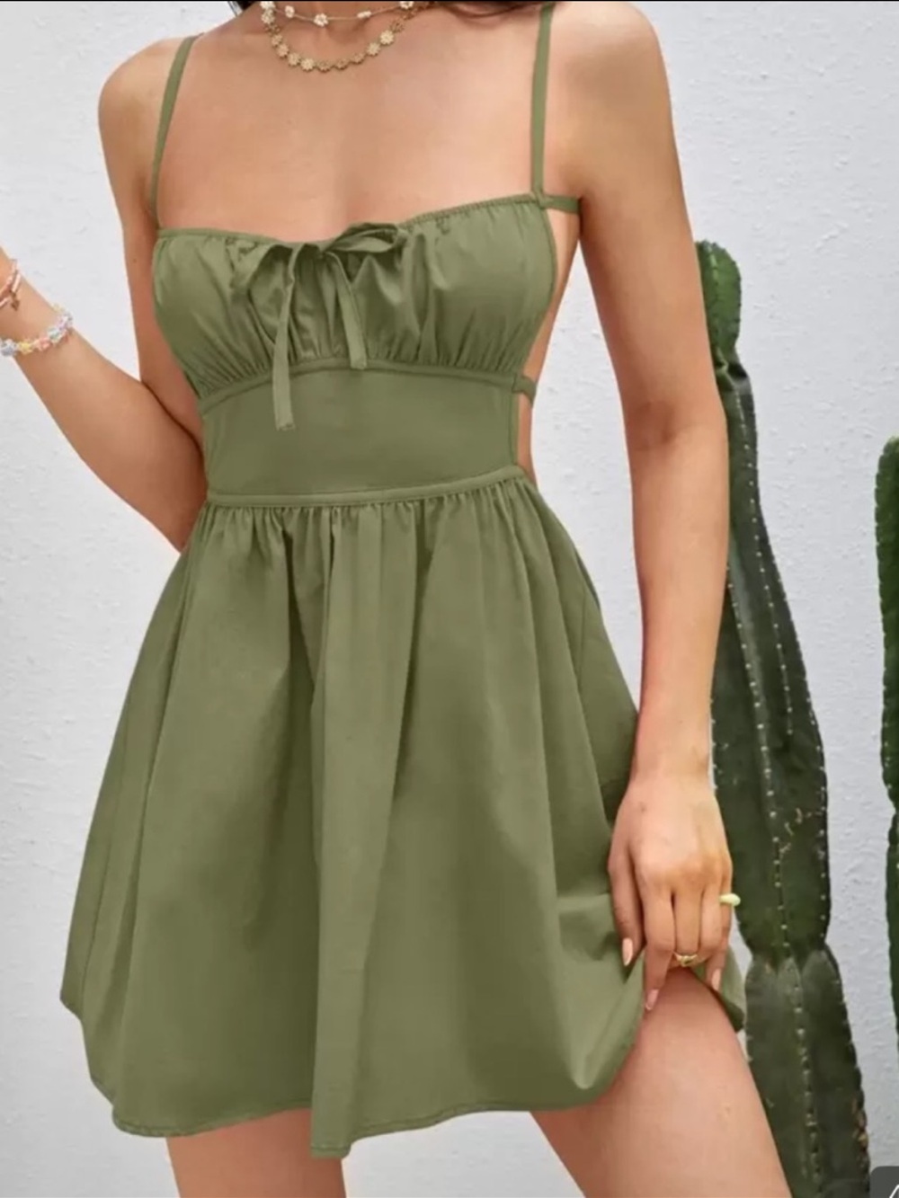 Tie-Front A-Line Dress in Olive
